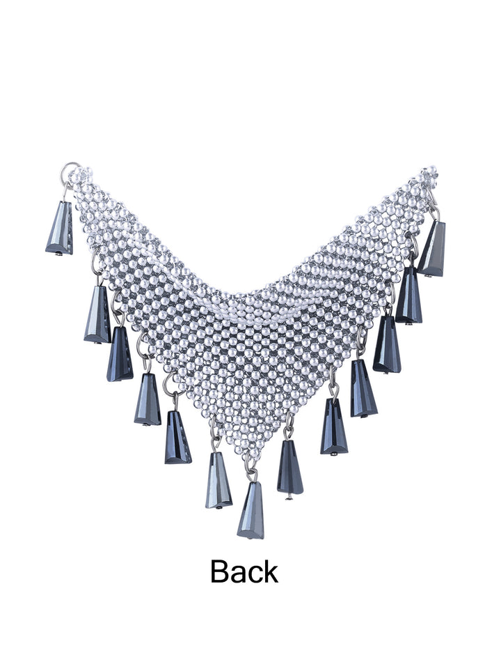 Luxurious Design Shiny Silver Beaded Neckline