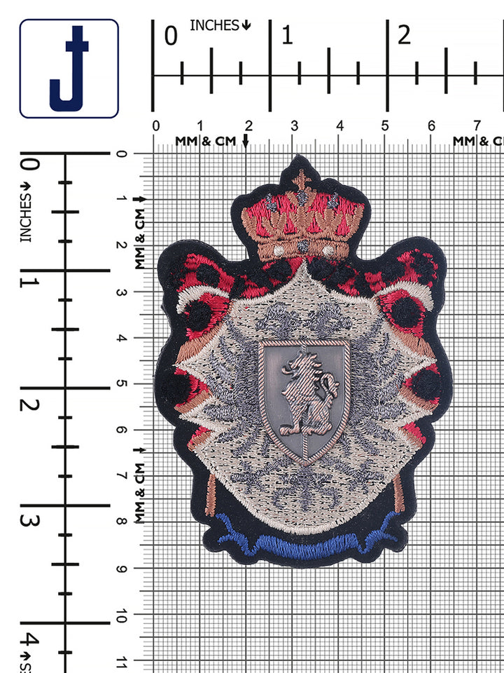 Elegant Lion Rampant & Crown Badge Embroidery Patch
