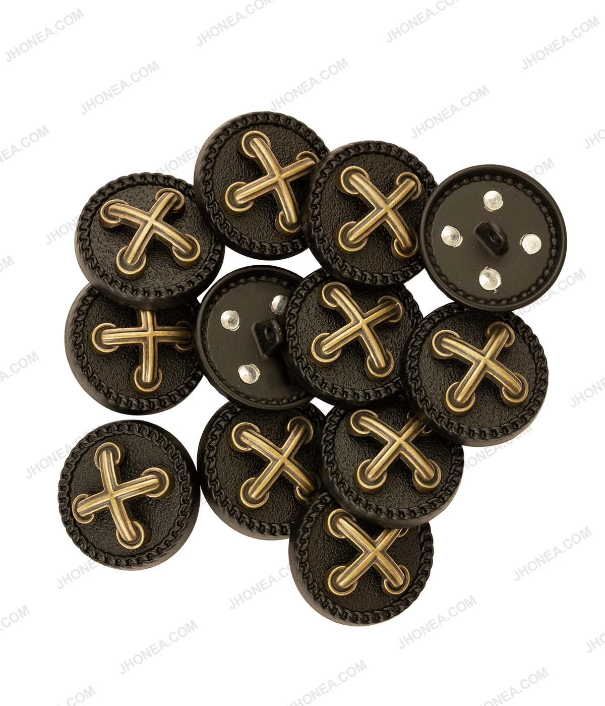 Premium Black with Antique Brass Cross Metal Shank Buttons for Coats