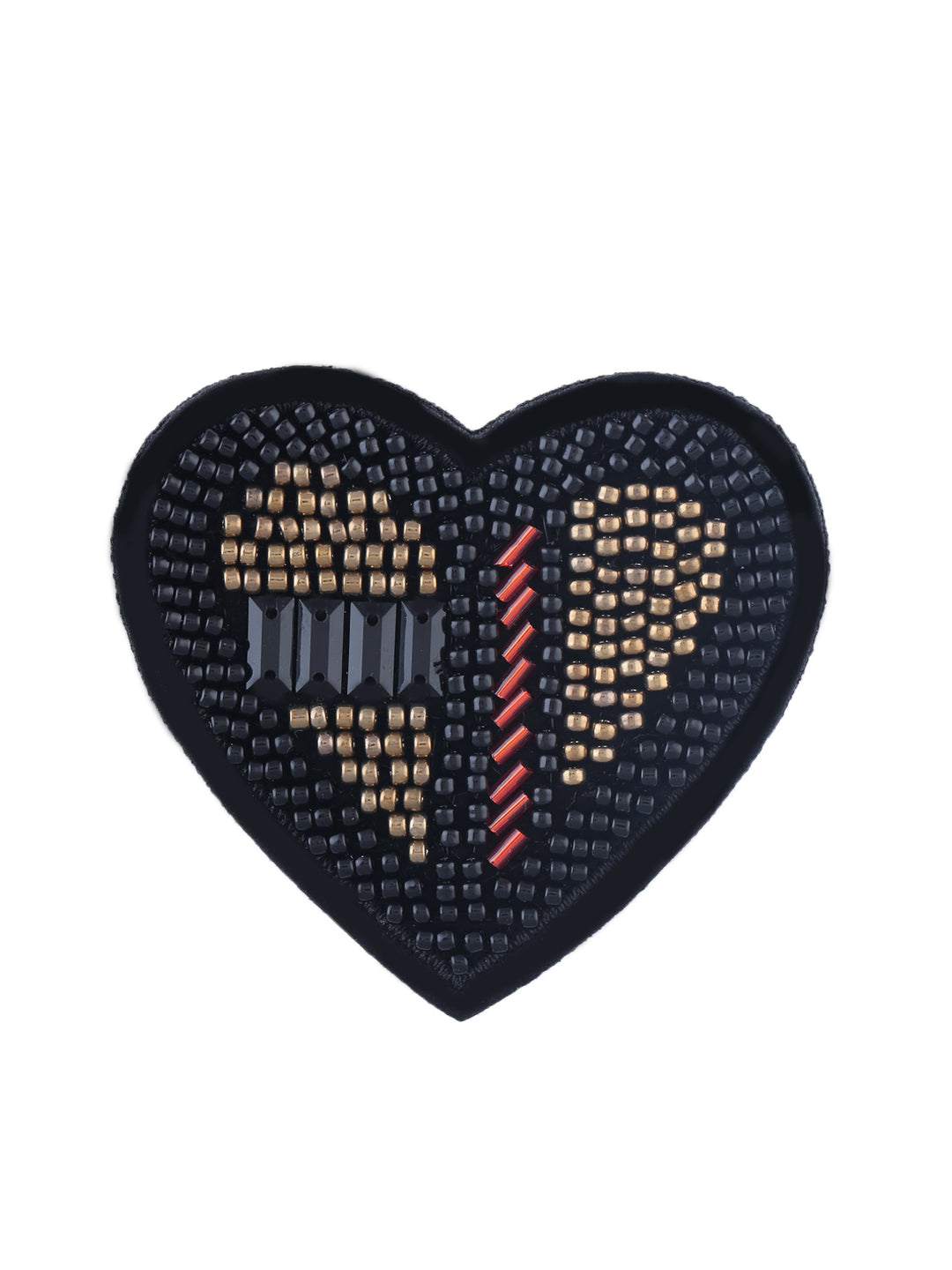 Decorative Black with Multicolor Beaded Heart Patch