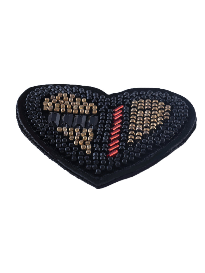 Decorative Black with Multicolor Beaded Heart Patch