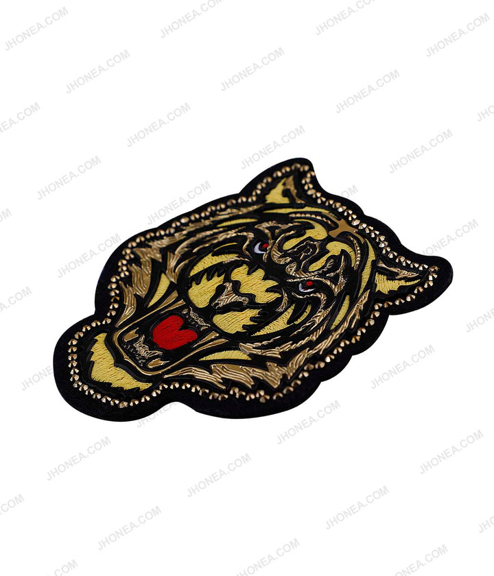 Premium Design Diamond Studded Tiger Face Patch for Shirts