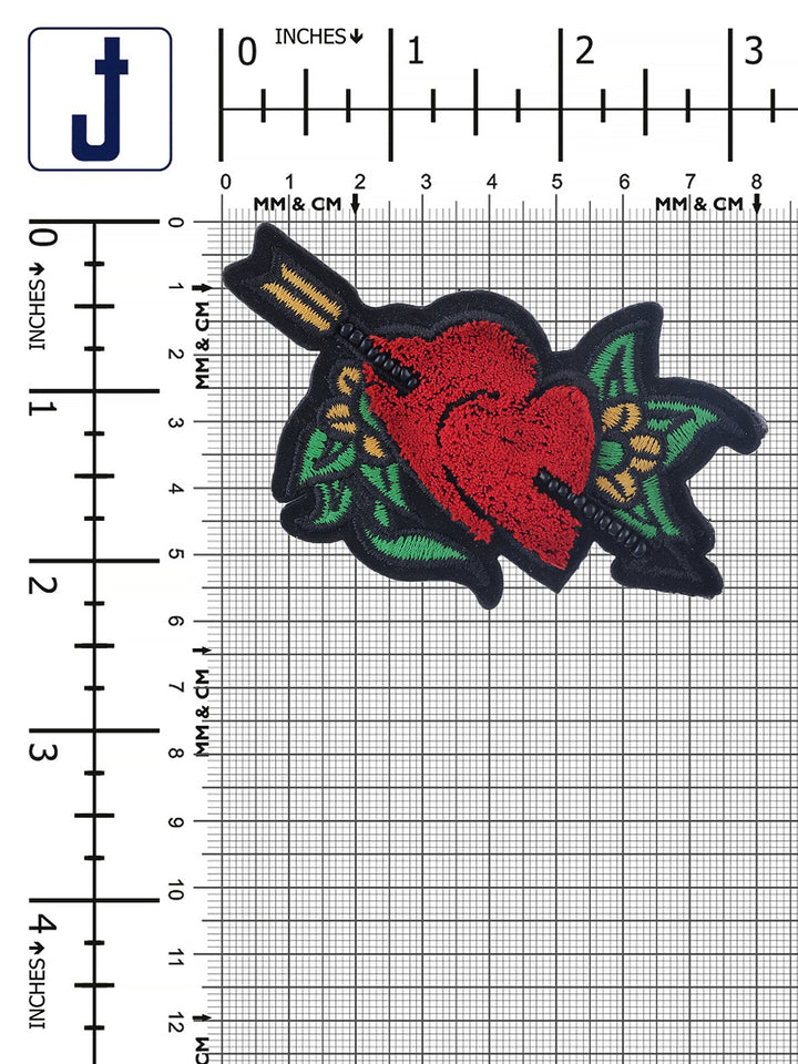 Gorgeous Embroidered Sew On Beaded Red Cupid Heart & Arrow Patch - Jhonea Accessories