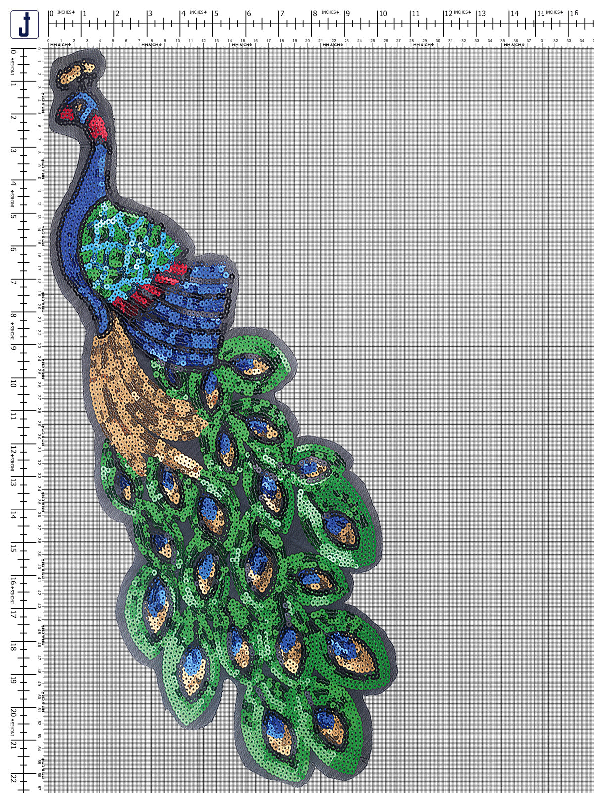 Wide Big Gorgeous Peacock bird Sequins Patch