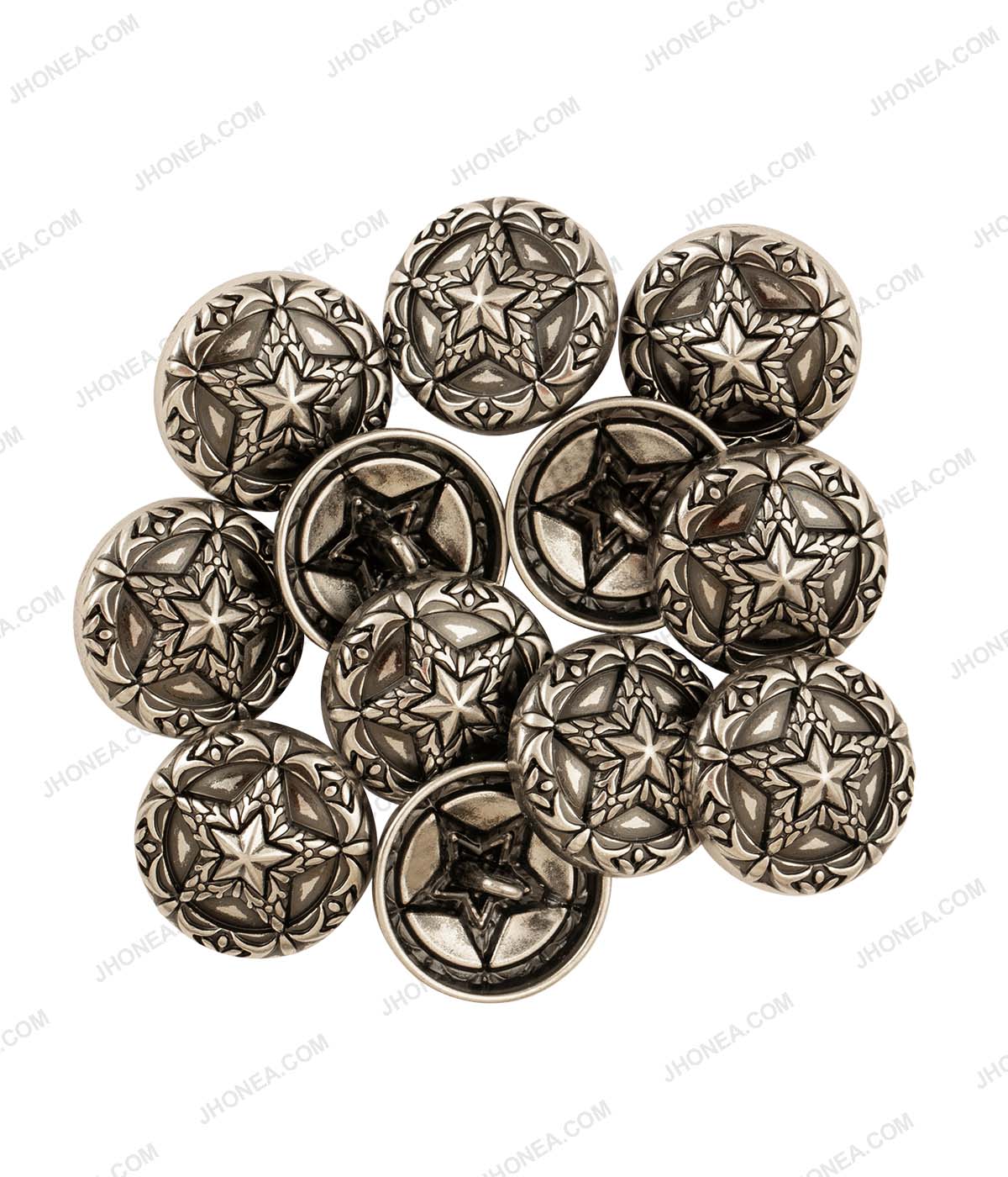Premium Antique Vintage Star Design Metal Buttons for Coats in Antique Silver Color