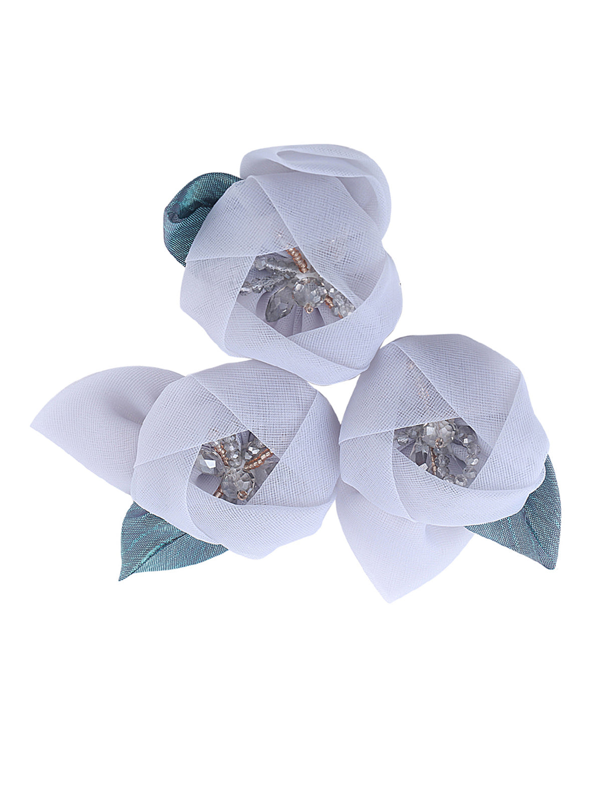 Classic Grey Net Fabric Flower with Beaded Stamens