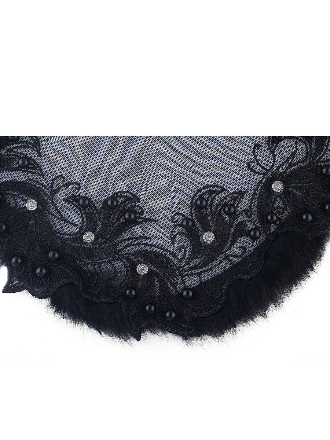 Designer Black Embroidery Neck with Fur Edge