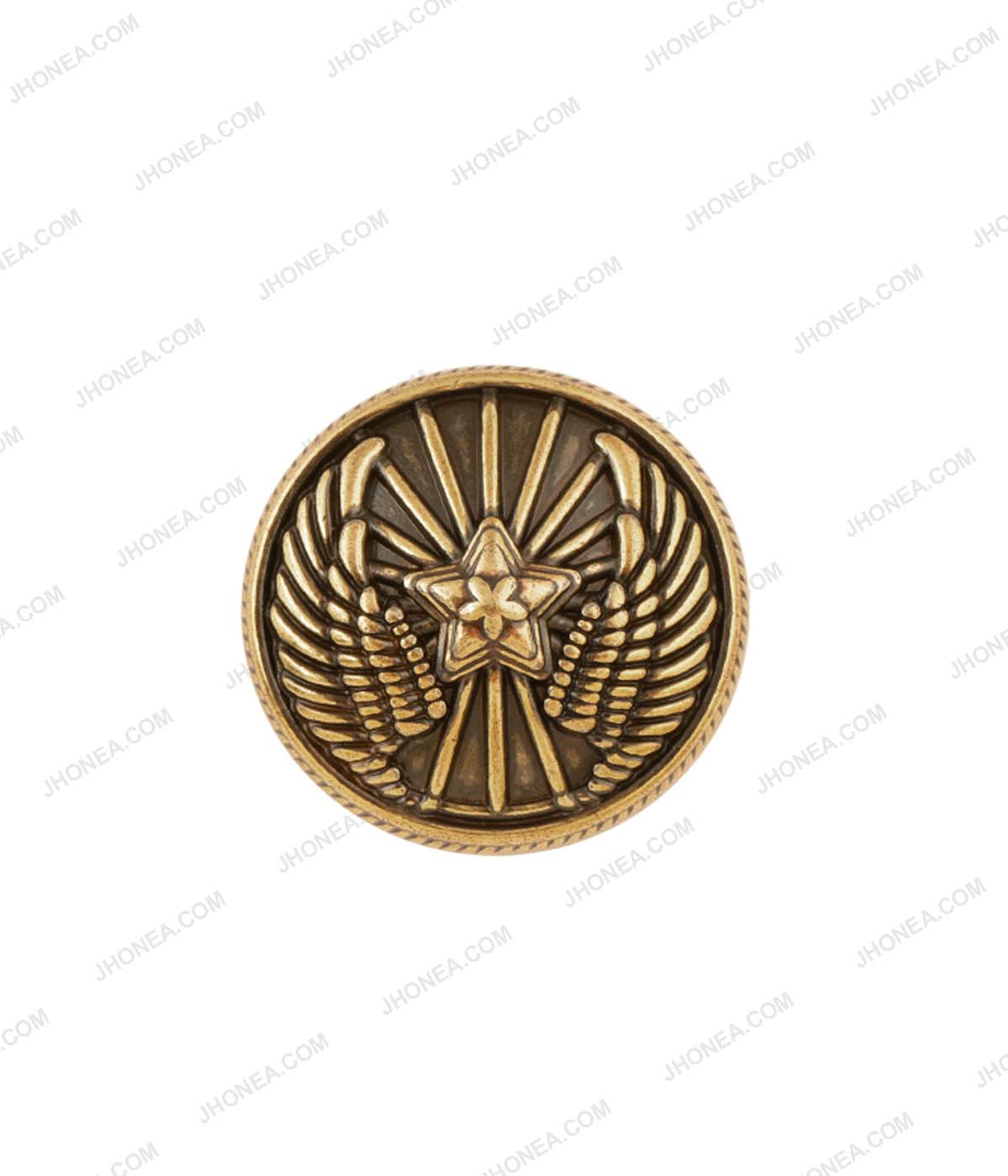 Premium Antique Vintage Winged Star Design Buttons for Jackets in Antique Gold Color