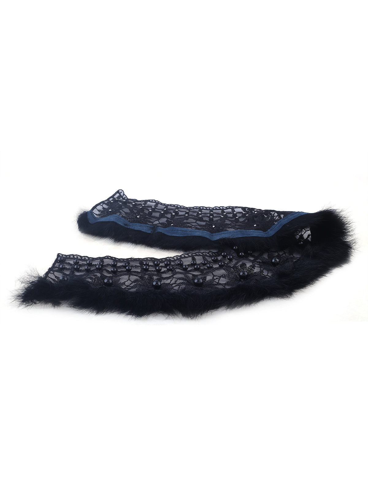 Designer Black Embroidery Beaded Neck with Faux Fur Edge