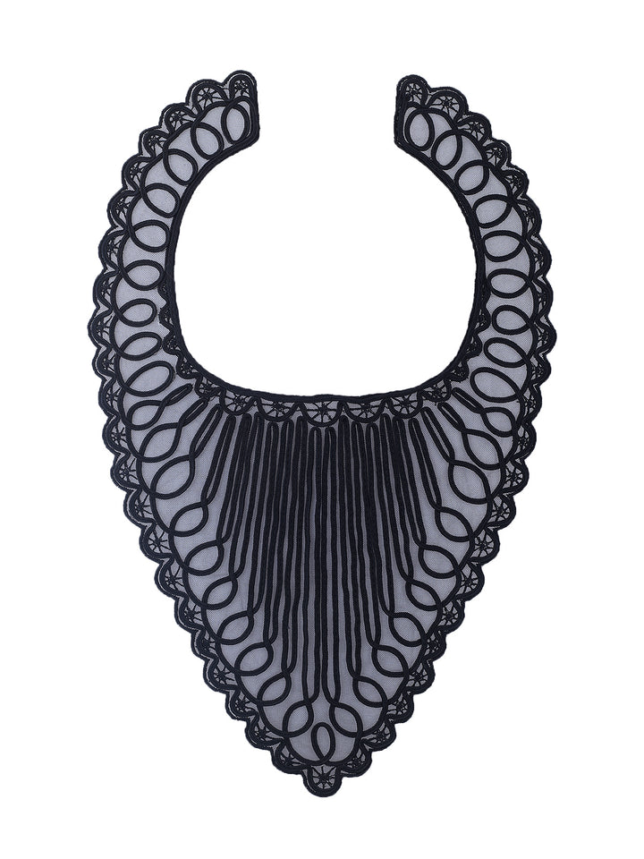 Ribbon Embroidered 'V' Shape Black Sewing Neck Applique