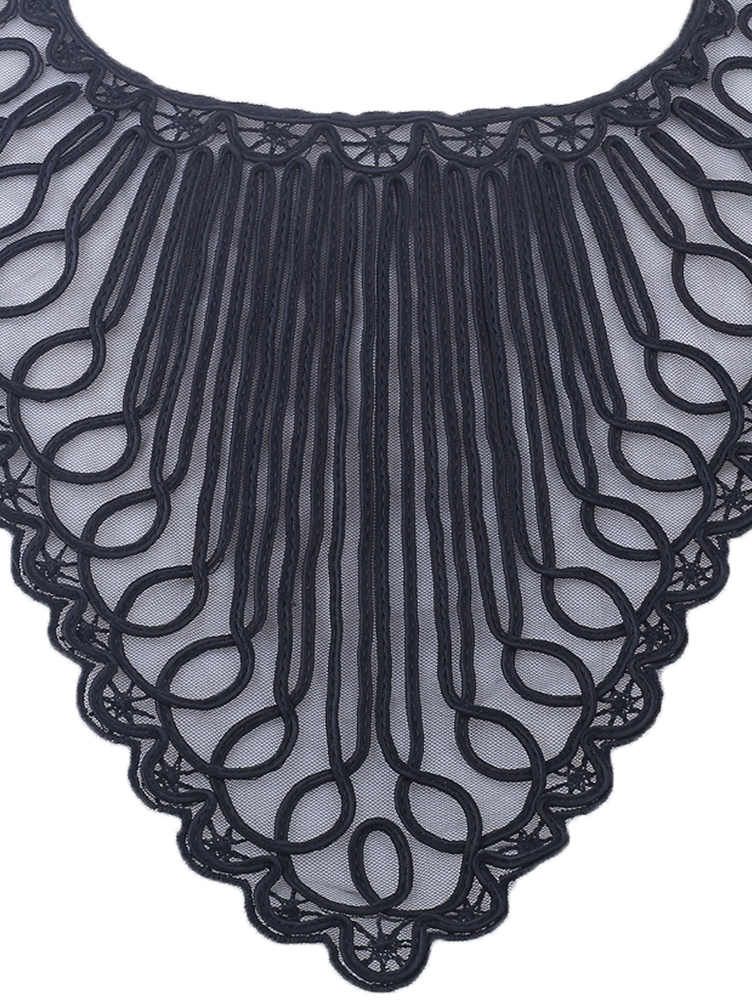 Ribbon Embroidered 'V' Shape Black Sewing Neck Applique