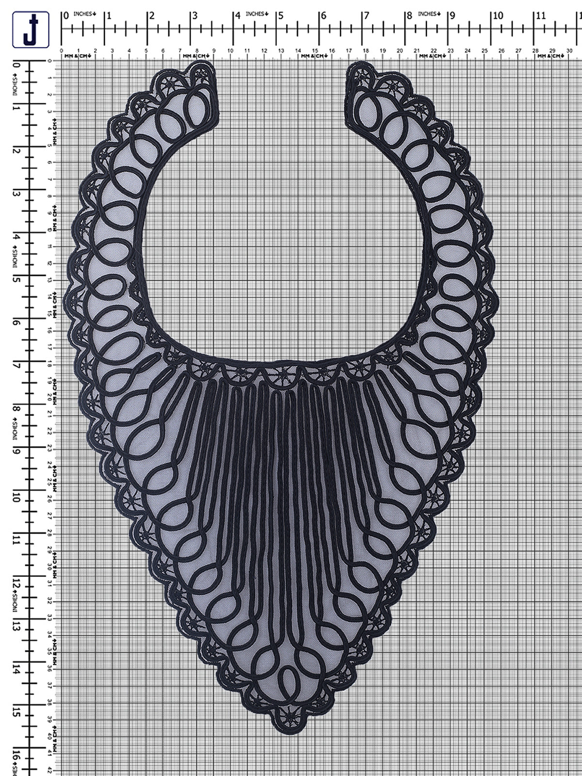 Ribbon Embroidered 'V' Shape Black Sewing Neck Applique