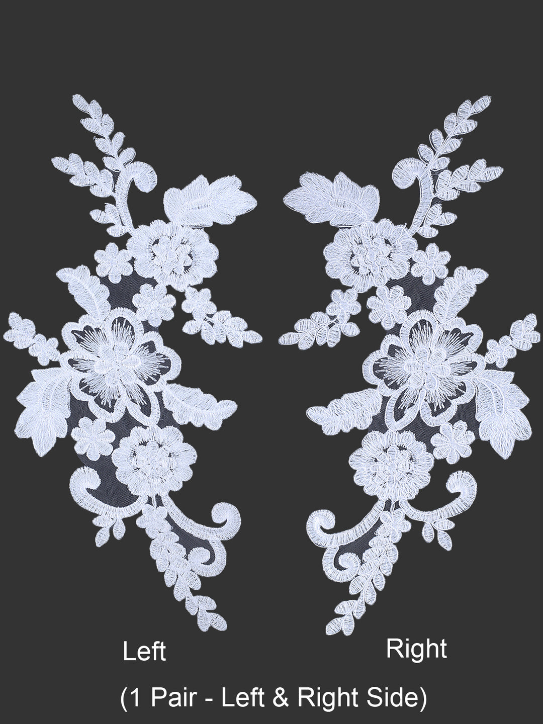 Pair of Beautiful White Floral Embroidery Sequins Patch