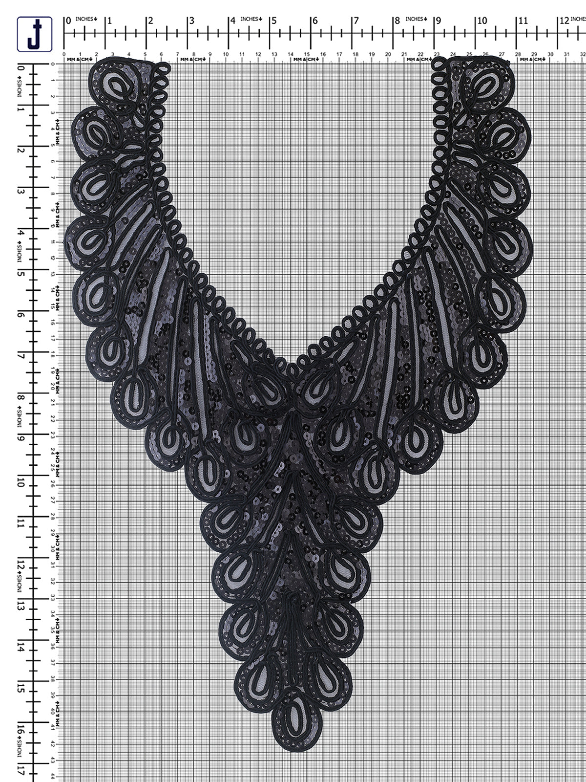 Ribbon Embroidered Black Sewing Neck Applique