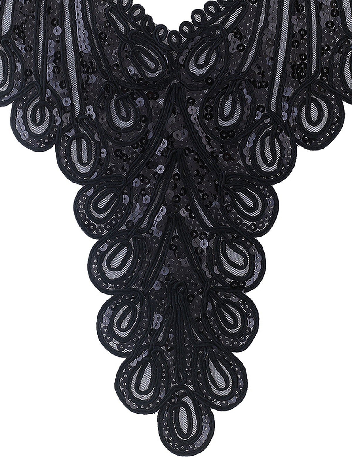 Ribbon Embroidered Black Sewing Neck Applique
