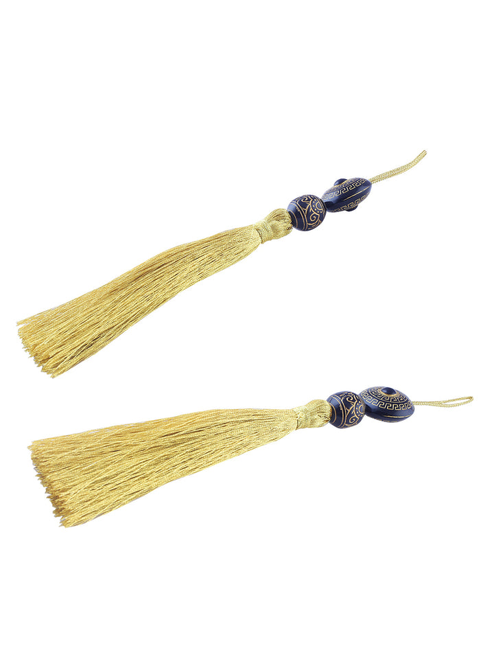 Pair of Shiny Metallic Bright Golden Thread & Beads Tassel