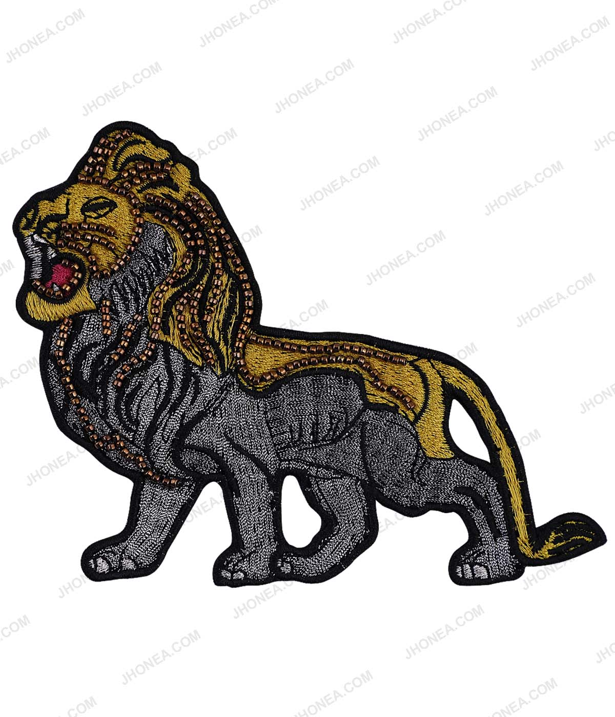 Beaded Embroidery Lion Fierce Animal Applique Patch