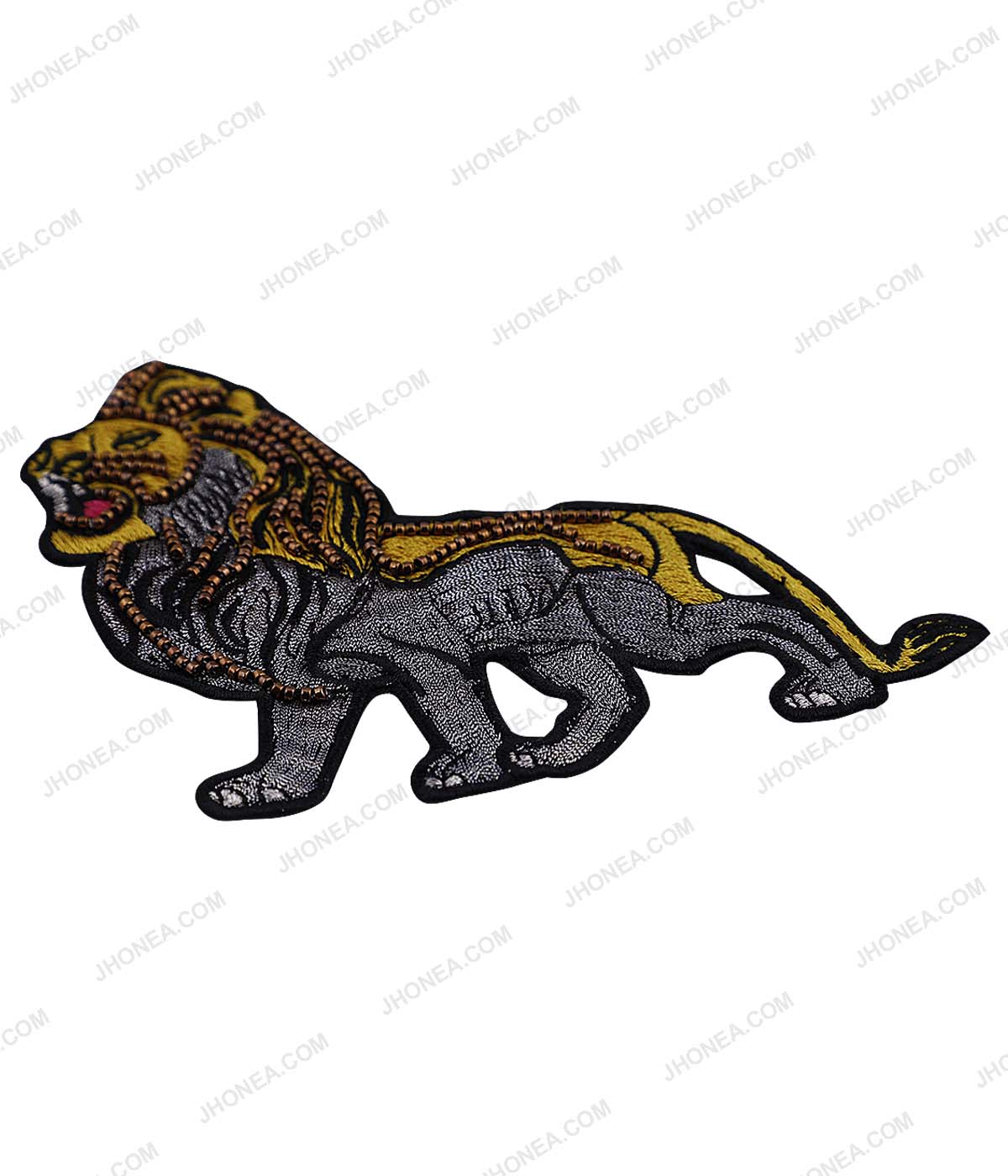 Beaded Embroidery Lion Fierce Animal Applique Patch