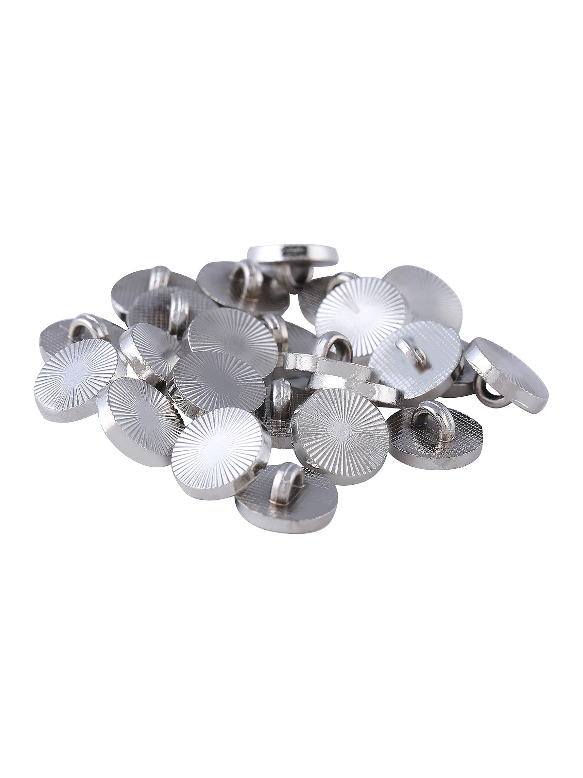Round Shape with Engraved Lines Shank Metal Button in Silver Color