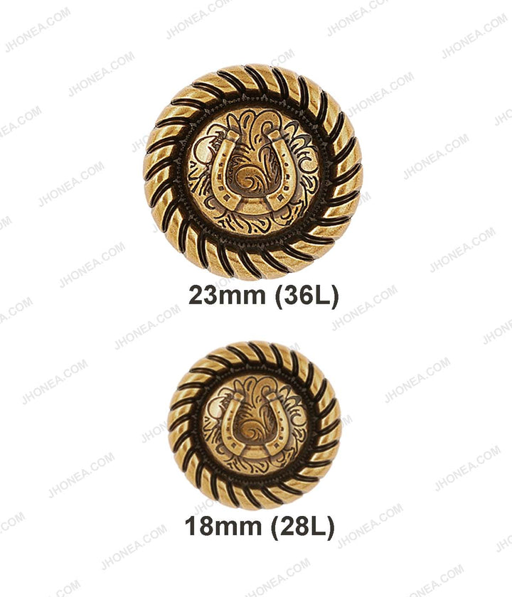 Horse-shoe Design Indo-Western Style Antique Metal Buttons in Antique Gold Color