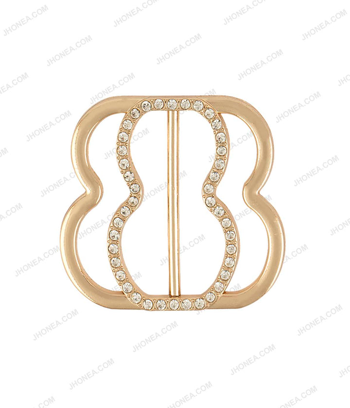 Sparkling Diamond Sliding Belt Buckle for Ladies in Shiny Gold Color