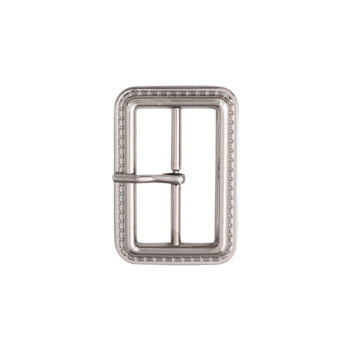 Shiny Silver Chrome Finish Accented Border Prong Belt Buckle
