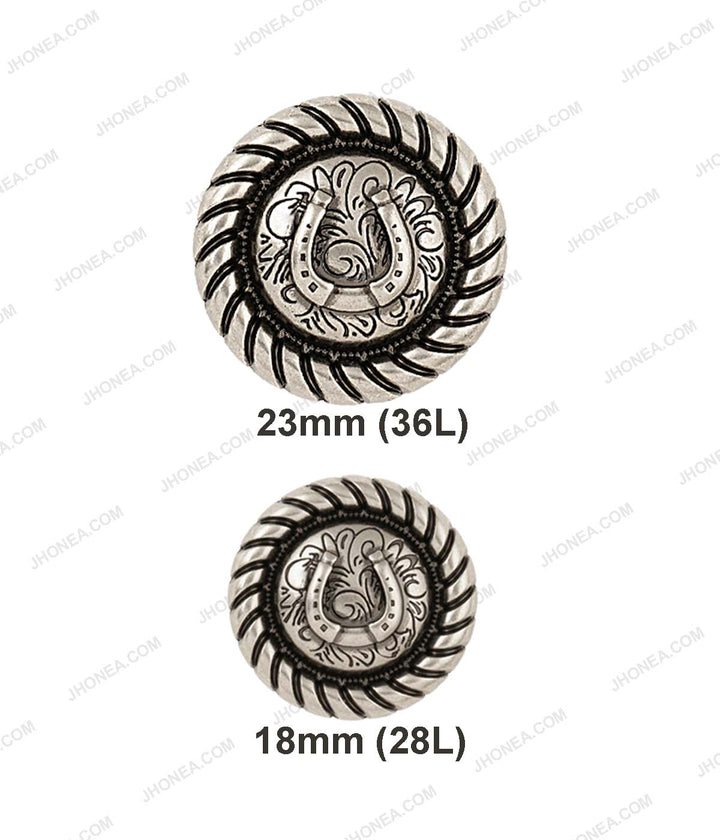 Horse-shoe Design Indo-Western Style Antique Metal Buttons in Antique Silver Color