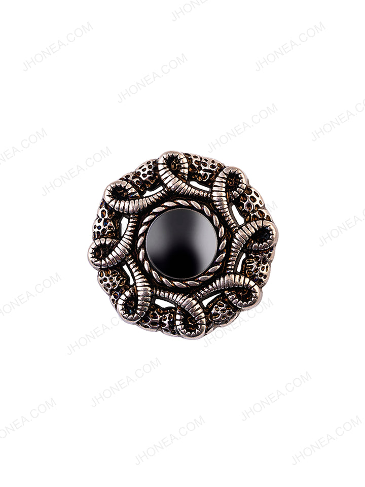 Celtic Design Antique Silver with Black Color Vintage Button for Men & Women