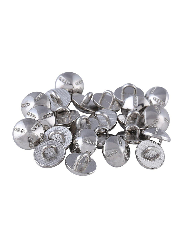 Round Shiny Silver Engraved Design 9mm (14L) Downhole Shirt Kurta Metal Button - Jhonea Accessories