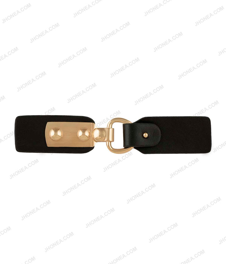 Shiny Gold with Black PU Embellishment Clasp for Coats