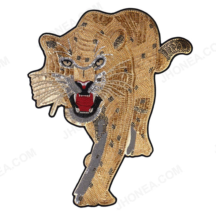 Jhonea The Premium Quality Gold Pipe Beaded Tiger Animal Patch