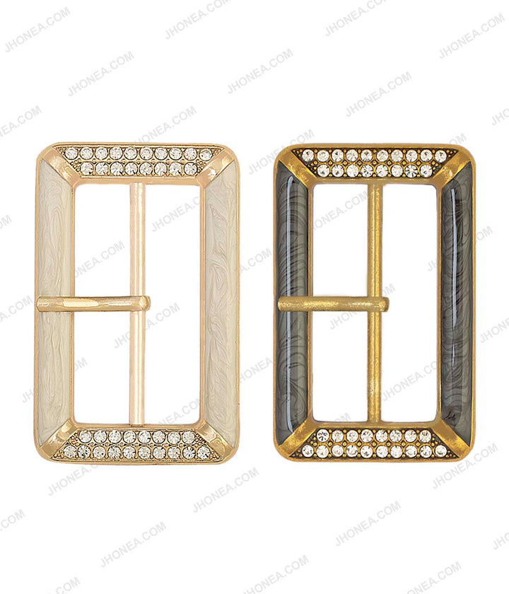 Rectangle Marble Effect Diamond Accent Prong Belt Buckle