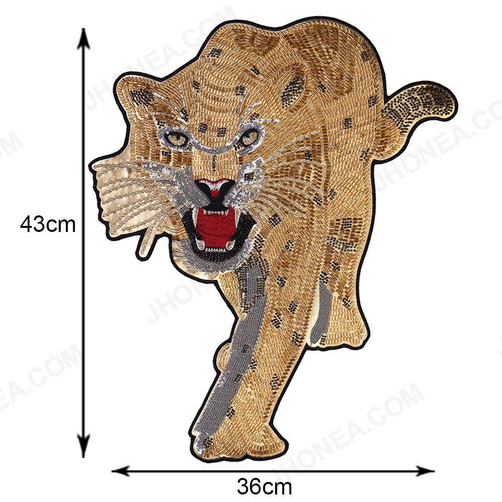 The Premium Quality Gold Pipe Beaded Tiger Animal Patch