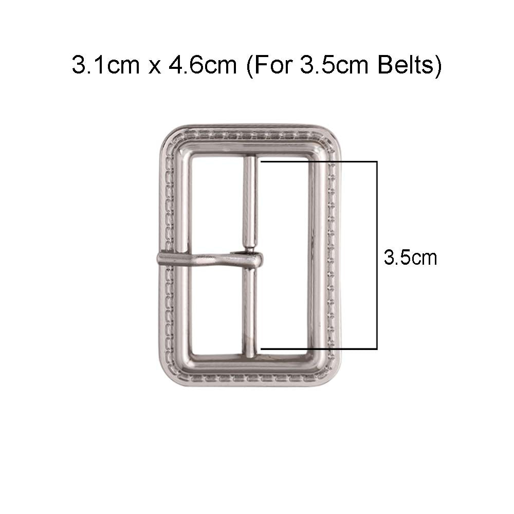 Shiny Silver Chrome Finish Accented Border Prong Belt Buckle