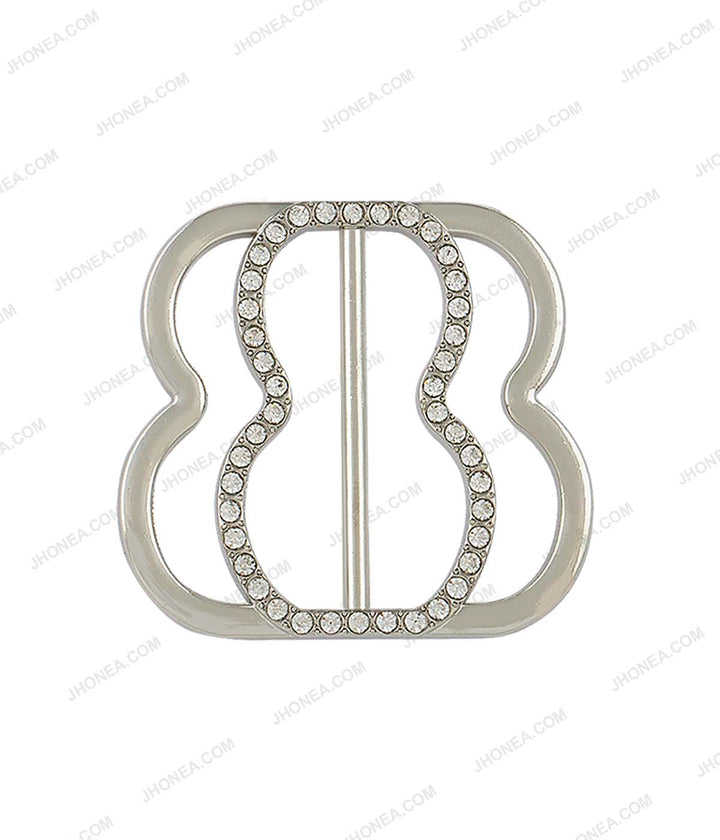 Sparkling Diamond Sliding Belt Buckle for Ladies in Shiny Silver Color