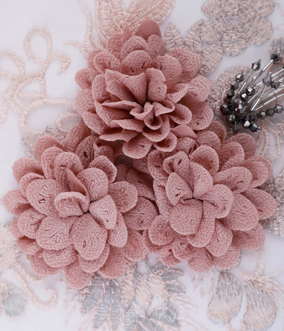 Peach Cutwork Flowers with Beaded Tassels Floral Embroidery Patch