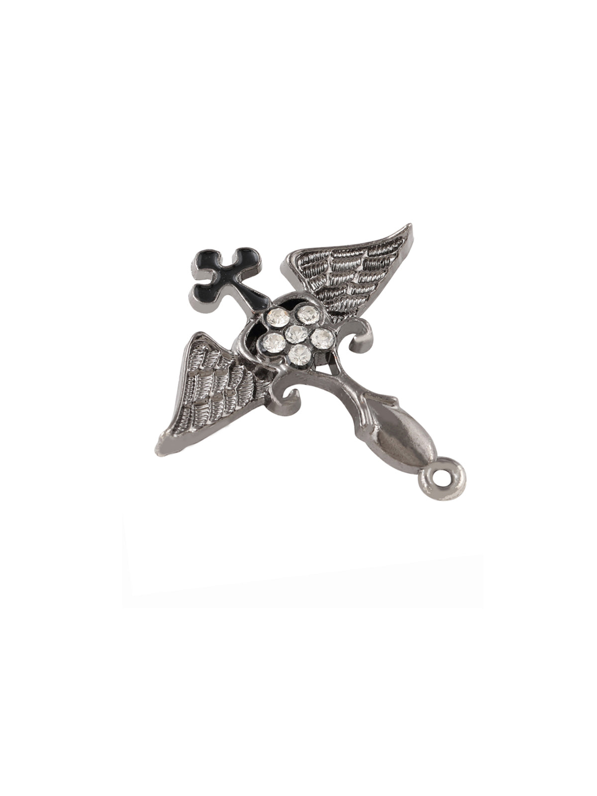 Gothic Design Cross & Wings Gunmetal Brooch