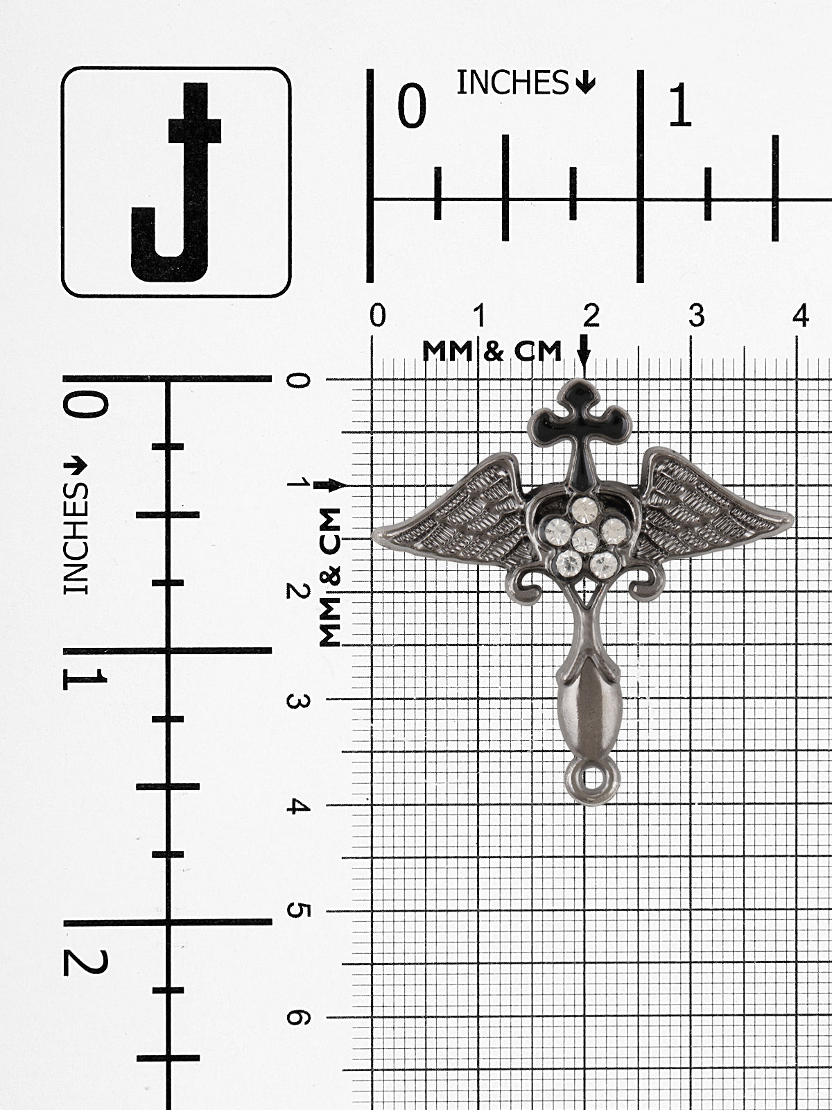 Gothic Design Cross & Wings Gunmetal Brooch