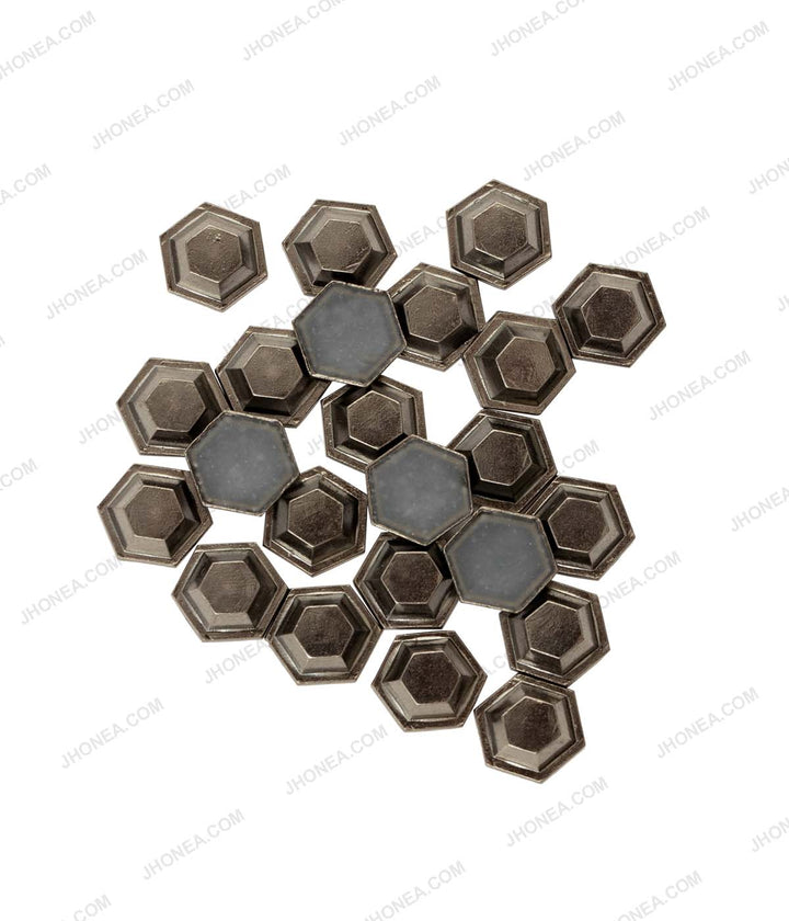 Western Style Hexagon Shape Gunmetal Hotfix Studs for Blazers