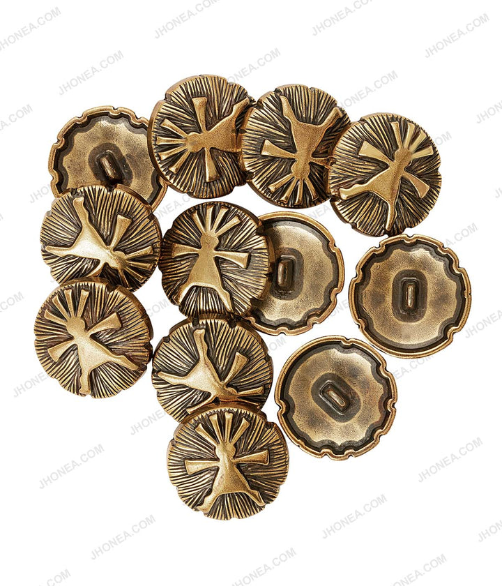 Mythic Inspired Ancient Gold Engraved Doll Design Metal Buttons
