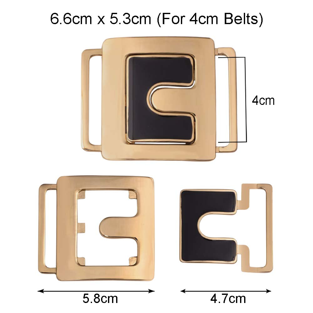 Shiny Gold with Black Enamel Closure Clasp Belt Buckle