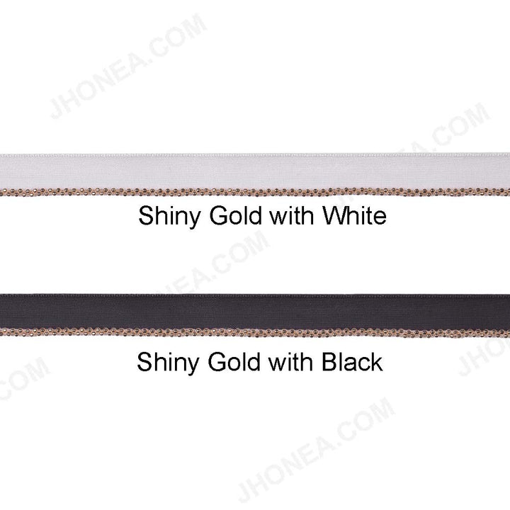 Jhonea 1cm Black/White with Gold Chain Lace Border  Edit alt text