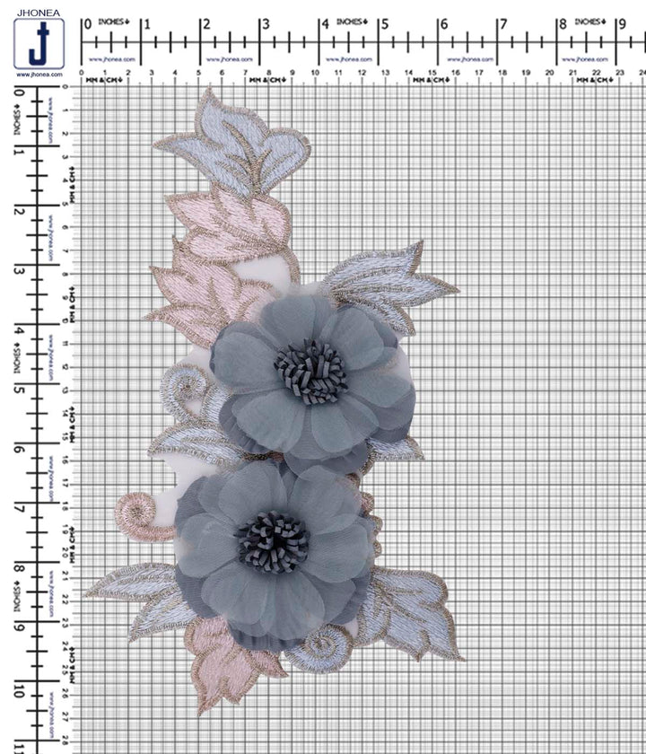 Designer Vibrant Color Teal Flower Cutwork Embroidery Patch