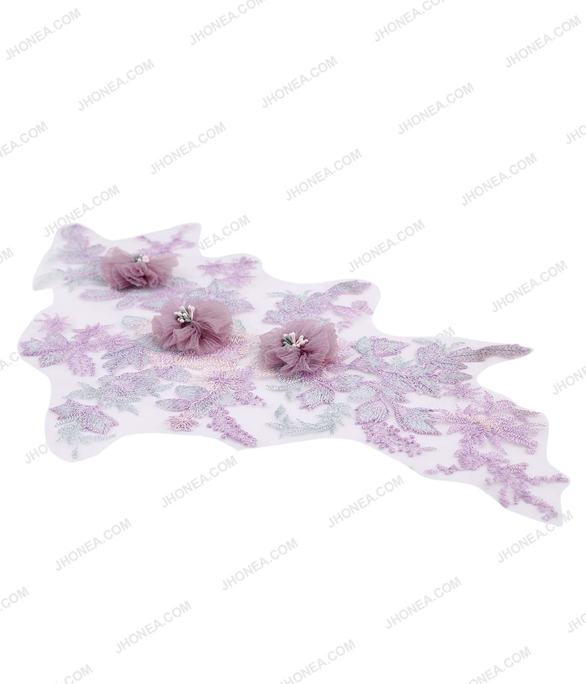 Pastel Purple with Onion Pink Net Flower Embroidery Patch