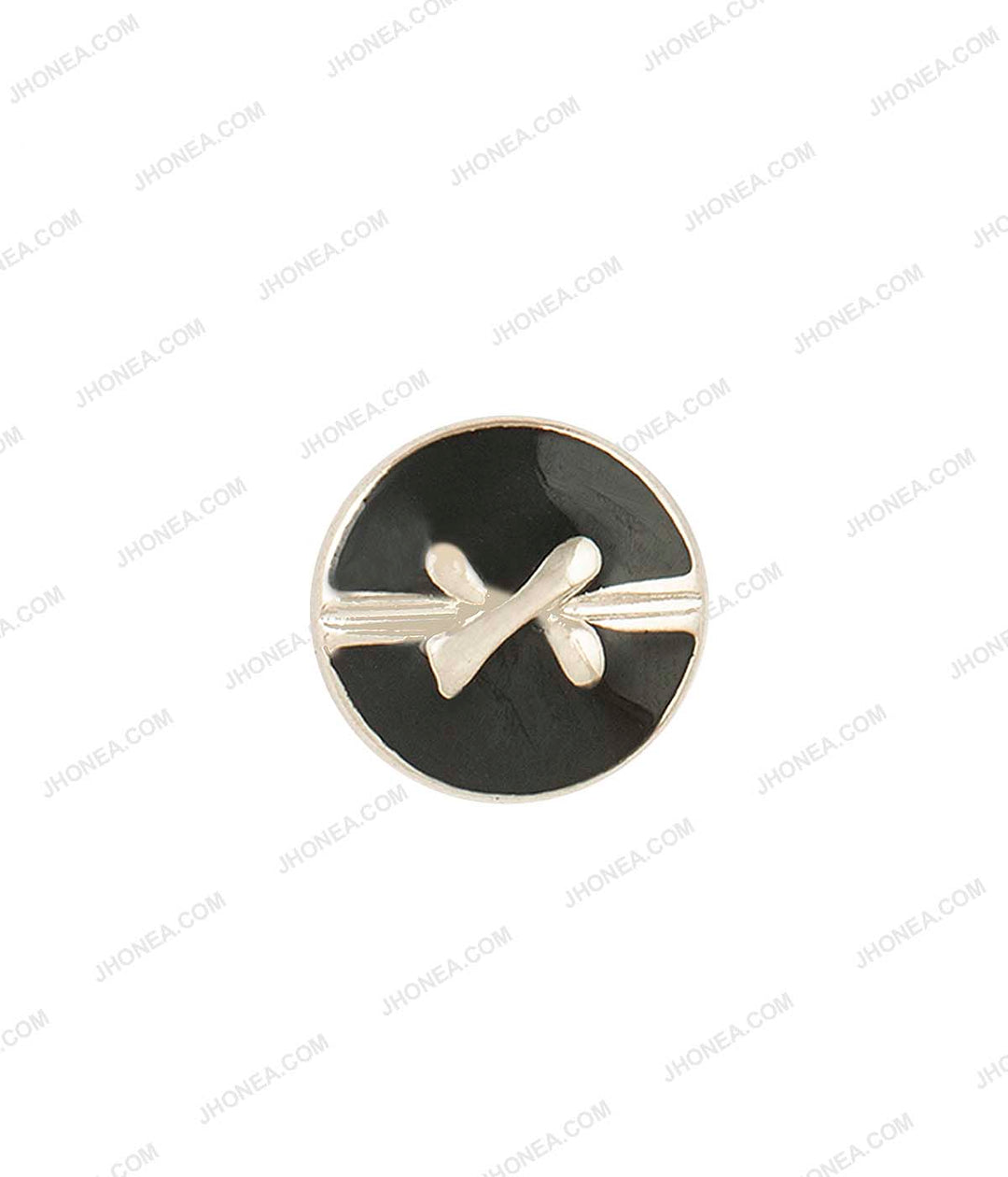Black Enamel Shiny Silver Bow Design Surface Buttons for Shirts