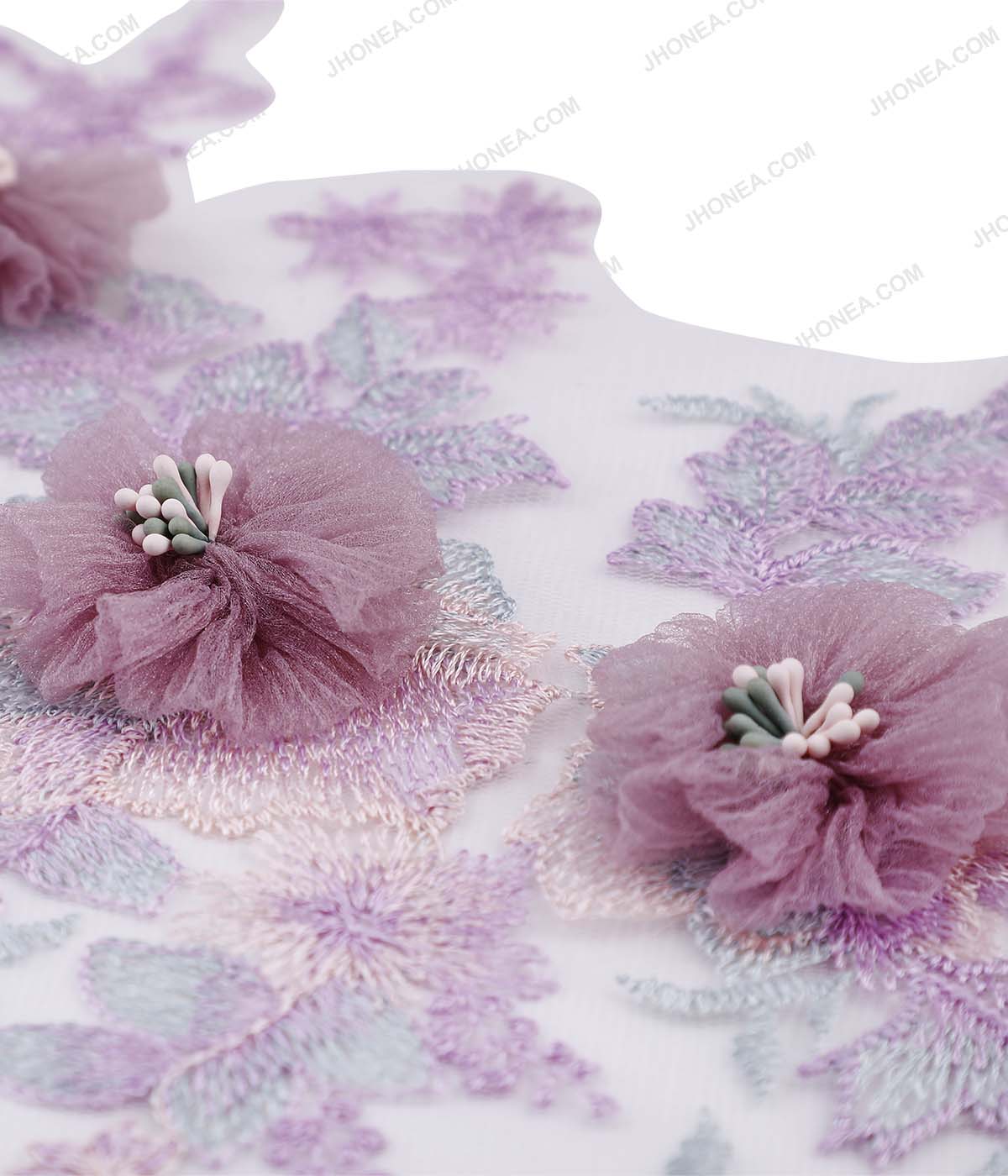 Pastel Purple with Onion Pink Net Flower Embroidery Patch