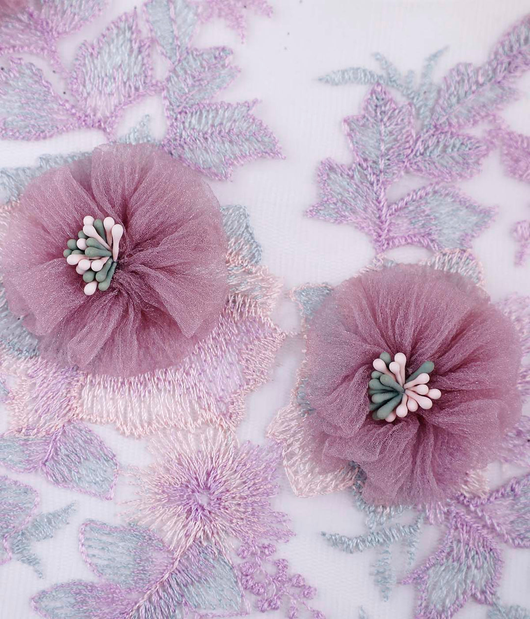 Pastel Purple with Onion Pink Net Flower Embroidery Patch
