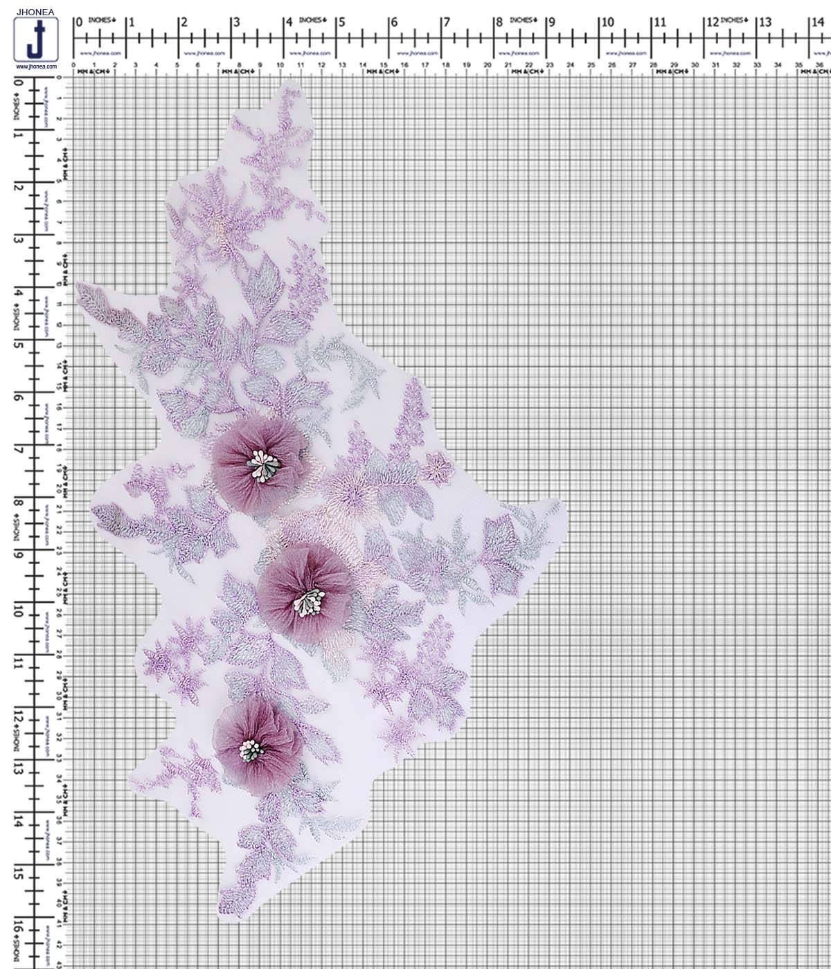 Pastel Purple with Onion Pink Net Flower Embroidery Patch