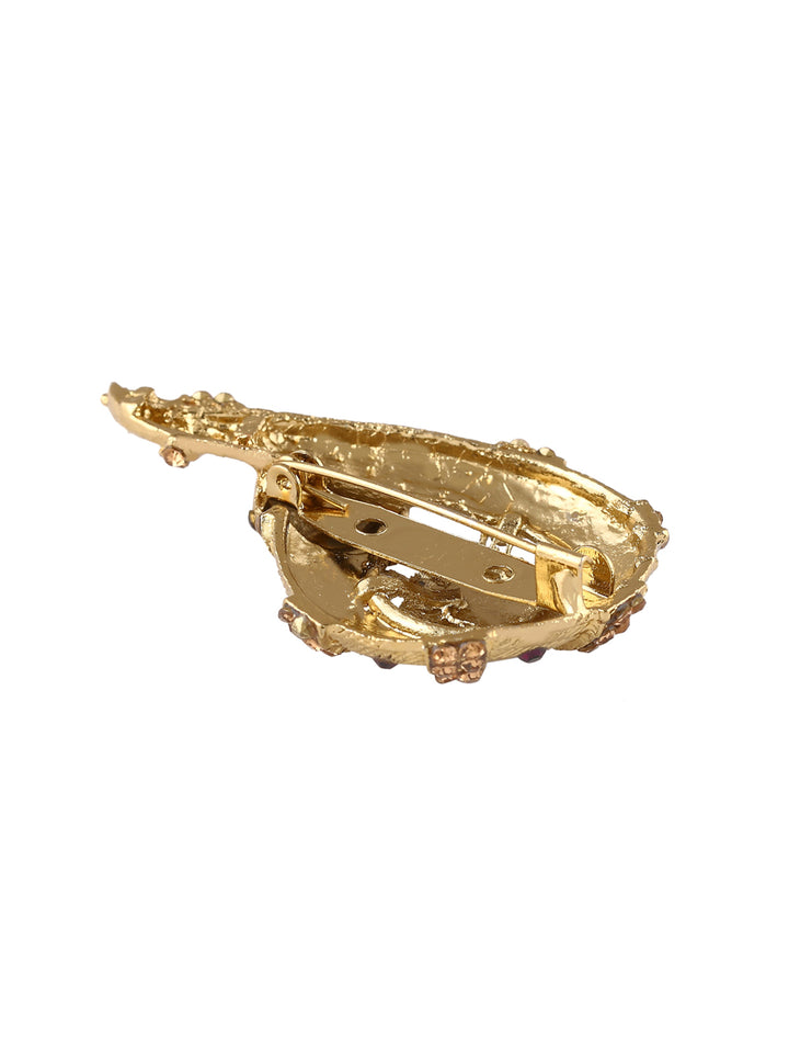 Unique Serpent Design Ethnic Diamond Golden Brooch