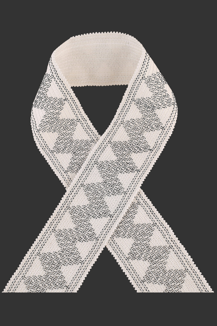 Wide Woven Patterned White Coloured Stretch Elastic